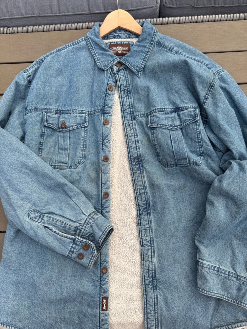 Men's Light Blue Denim Sherpa-Lined Shirt Jacket